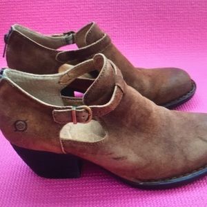 Born Mendocino brown leather suede ankle strap booties shoes women’s